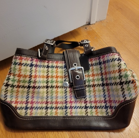 Coach Handbags - Coach brown leather purse with plaid detail